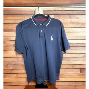 Ralph Lauren Polo Shirt Men Size Large Blue Big White Pony Collared Knit
